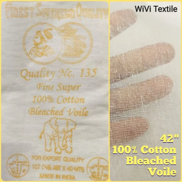 42  100  Cotton Bleached Voile   40m roll