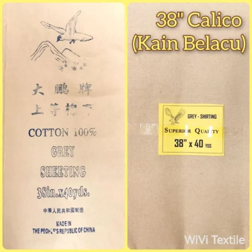 Calico 38    Kain Belacu 38    Grey Sheeting   Cotton Fabric   Muslin   40yds pc