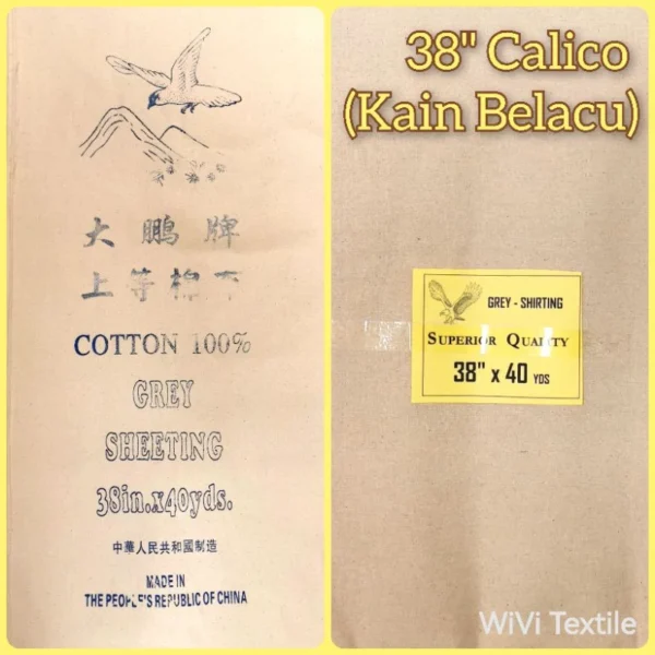 Calico 38    Kain Belacu 38    Grey Sheeting   Cotton Fabric   Muslin   40yds pc