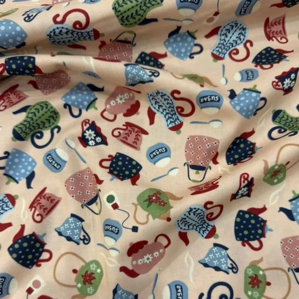 100  Cotton Fabric Mary Popp Fat Quarter Riley Blake Tea Cups Patchwork Quilting DIY Craft